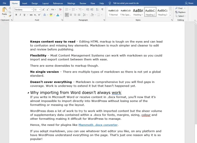 Hvorfor import fra Word ikke altid fungerer