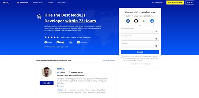 arc.dev - palkkaa parhaat node.js-kehittäjät