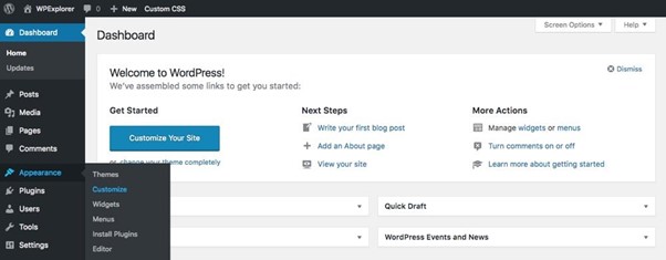 Open the WordPress Customizer