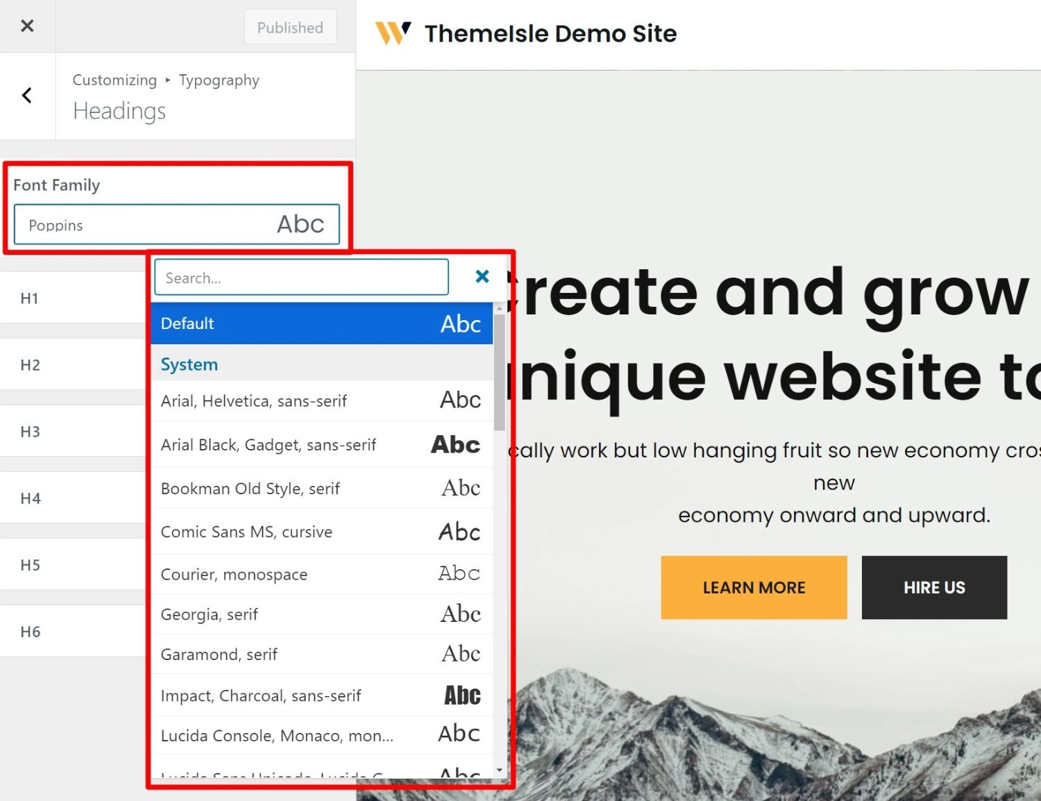 change wordpress font theme