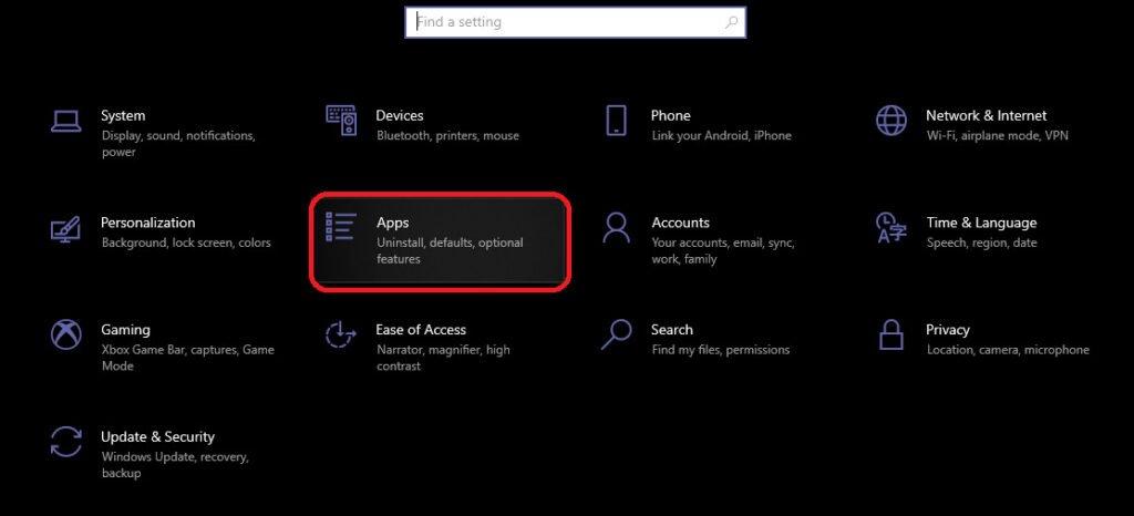 Seleccione la categoría Aplicaciones dentro de la Configuración de Windows