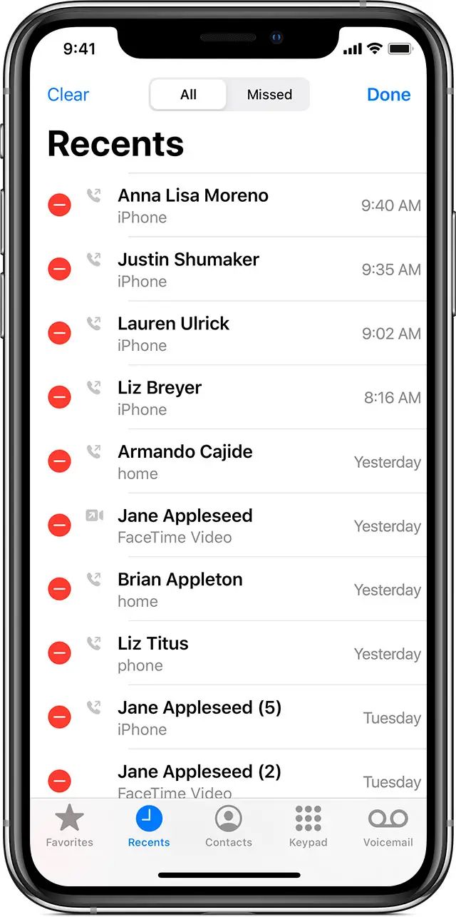 iphones seneste opkaldshistorik