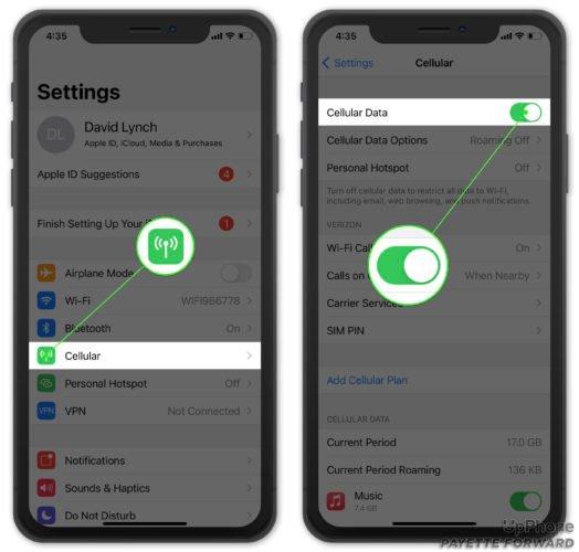 kveiktu á iPhone farsímagögnum