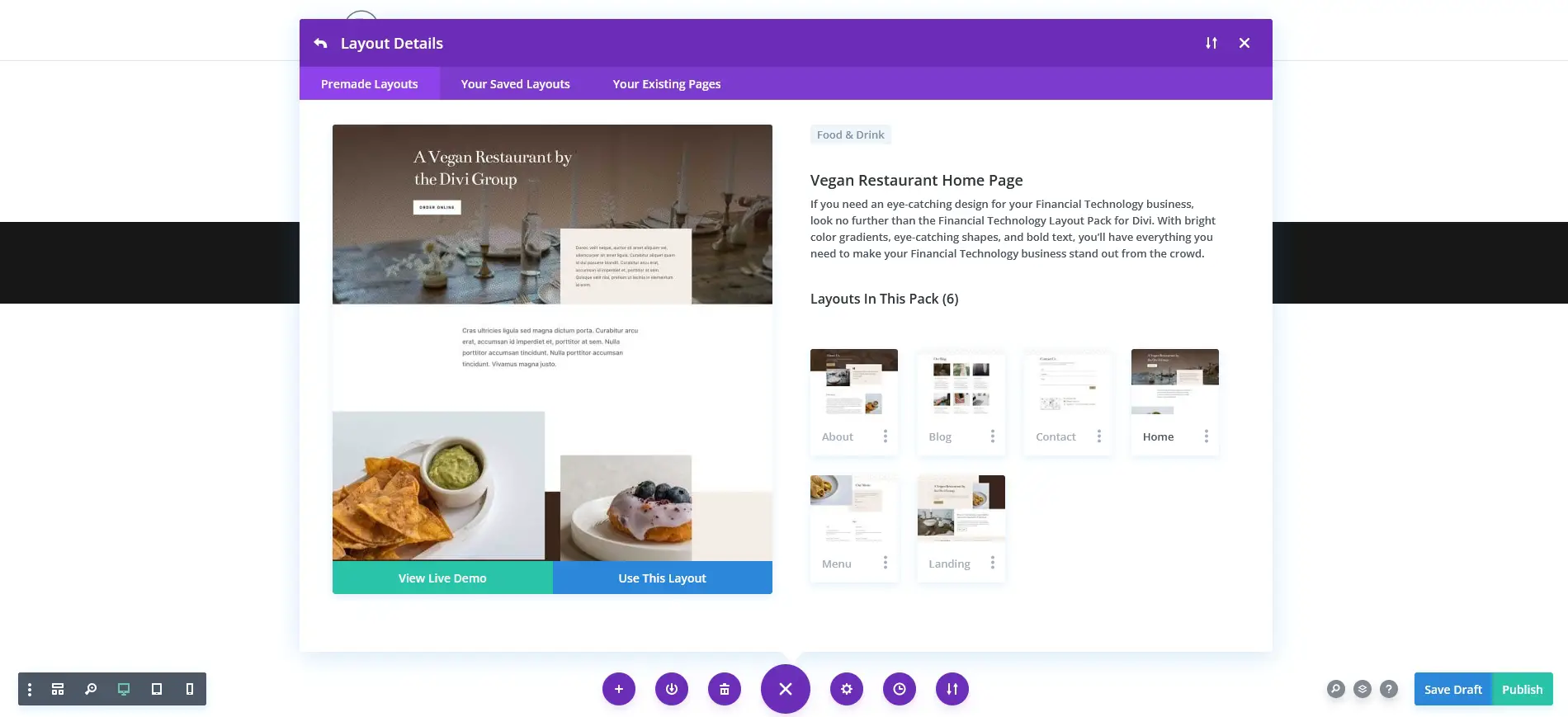 Divi restaurant layout pack