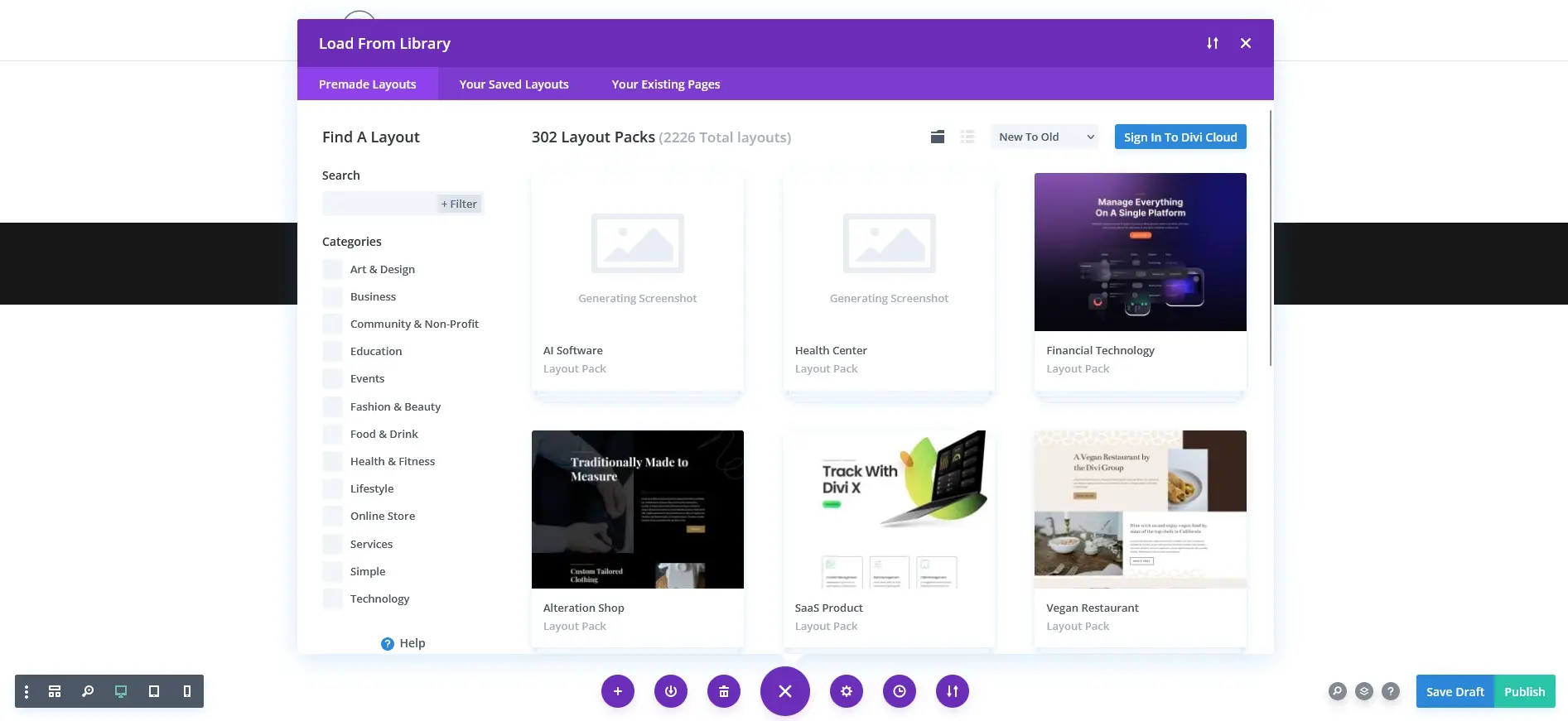 divi load a layout