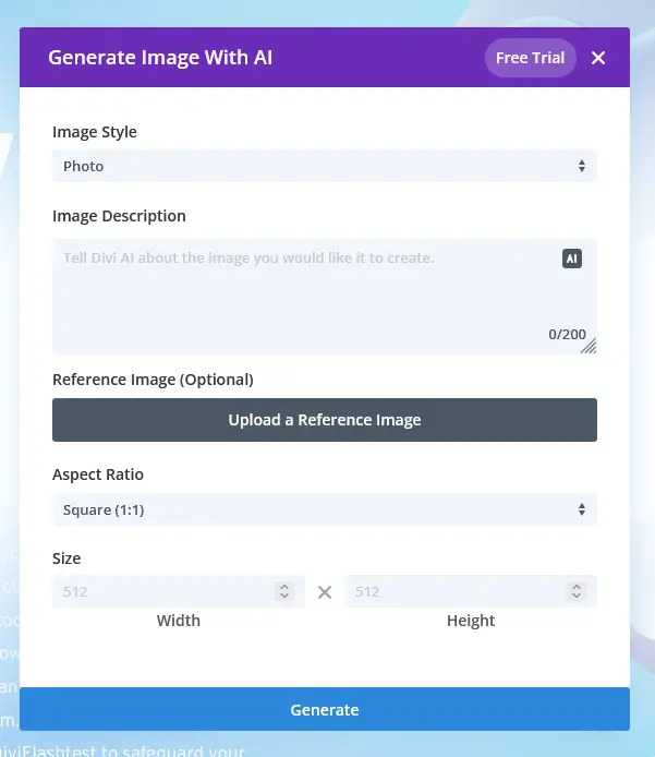 Divi génère une image avec l'IA