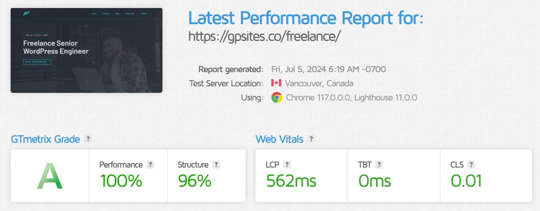 performances de generatepress gtmetrix