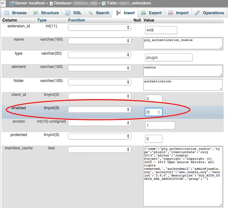 Deaktivieren Sie das Joomla Plugin PhpMyAdmin