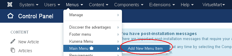 Ajouter un nouvel élément de menu