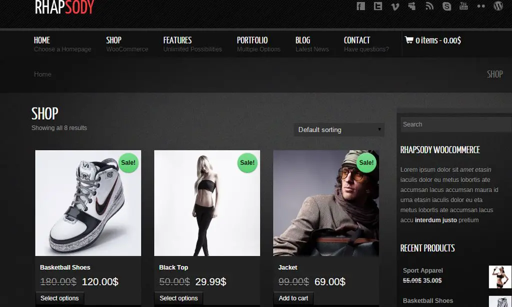 Rhapsody WordPress-verkkokaupan teema