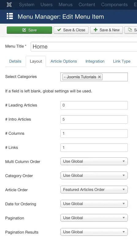 Passen Sie das Layout der Joomla-Startseite an