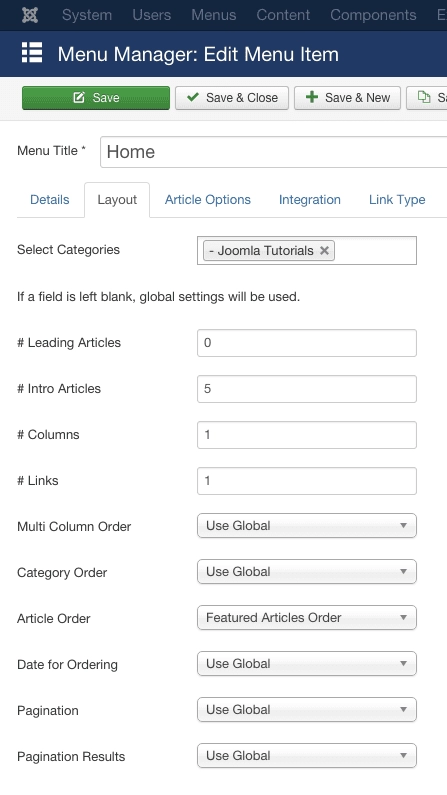 Passen Sie das Layout der Joomla-Startseite an