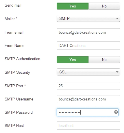 SMTP stillingar í Joomla