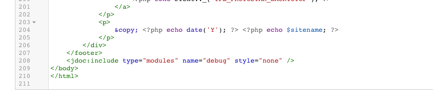 Code zum Hinzufügen eines Links in der Joomla-Fußzeile