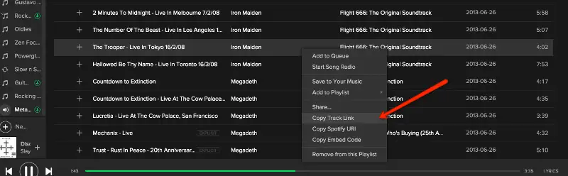 EasyBlog Spotify-Link zum Kopieren von Titeln