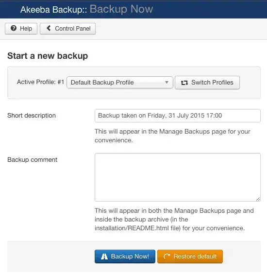 Machen Sie ein Joomla-Backup mit Akeeba-Backup