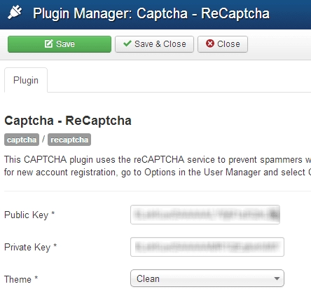 Notkun almennra lykla með Joomla Recaptcha viðbótinni