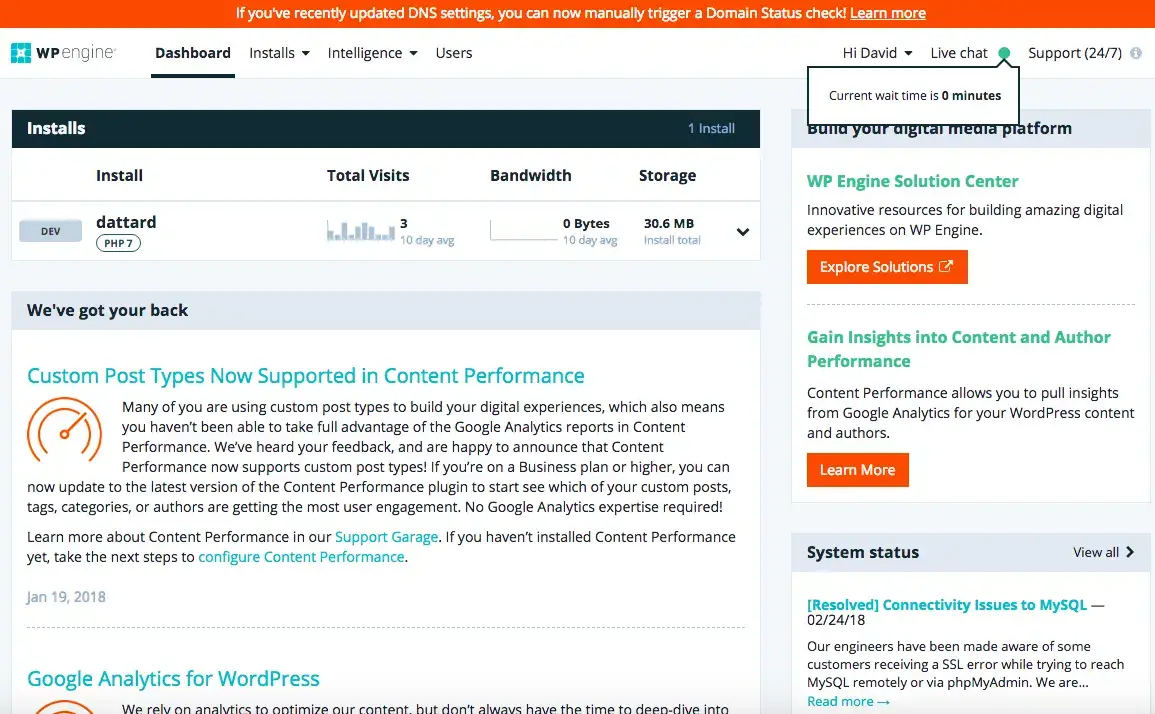 WP Engine Dashboard
