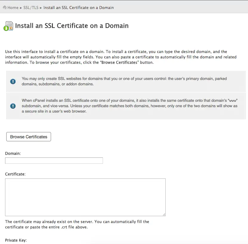 Installer ssl-certifikat på InMotion WHM
