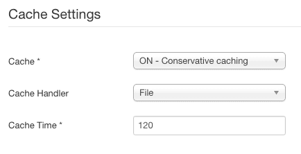 Enable joomla cache