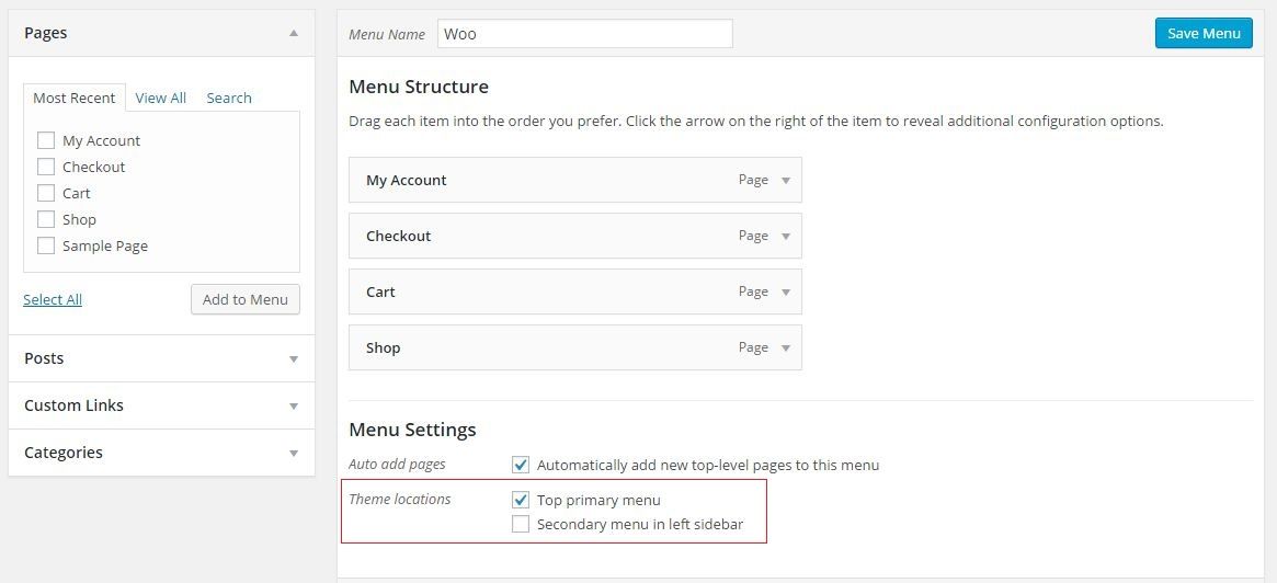 woocommerce menu