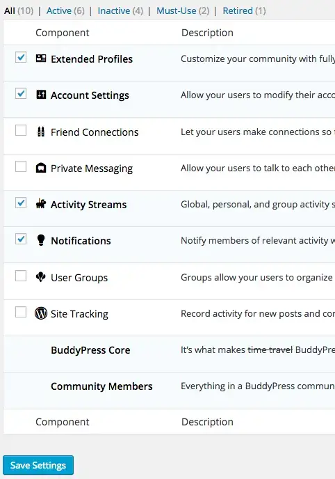 BuddyPress - Settings