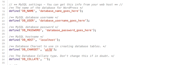 Skift databaseoplysninger til den nye WordPress-database, du har overført dit websted til
