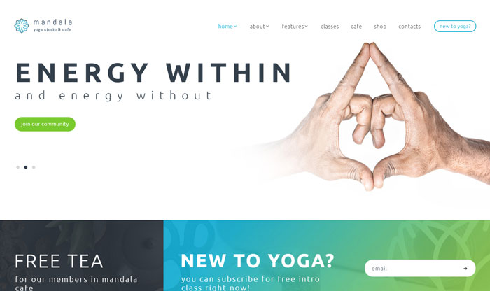 mandala WordPress -teema - joogastudio ja wellness-keskus