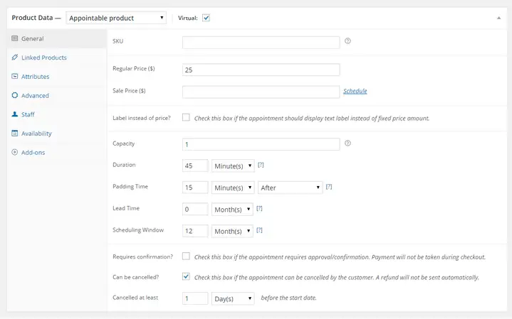 WooCommerce Appointments Indstillinger