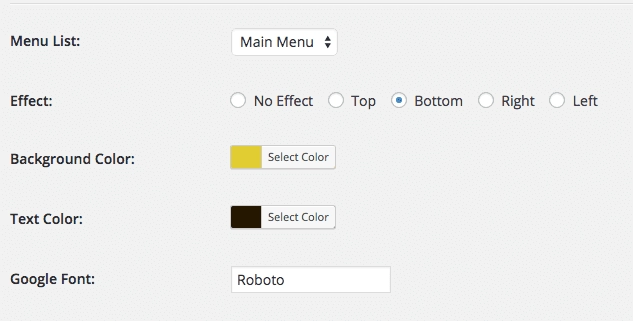 FullScreen WordPress valmynd stillingarvalkostir