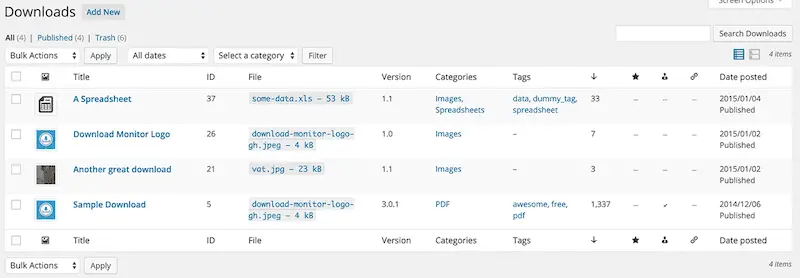 monitor di download di wordpress