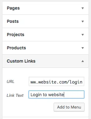 WordPress Login aangepaste link in menu