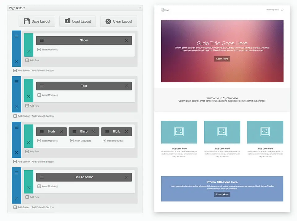 Divi Builder Gennemgå layouteksempel