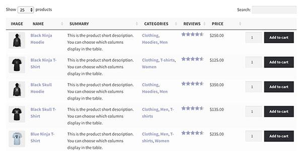 Vörutafla WooCommerce