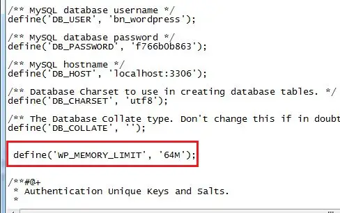 wp config øge hukommelsesgrænsen