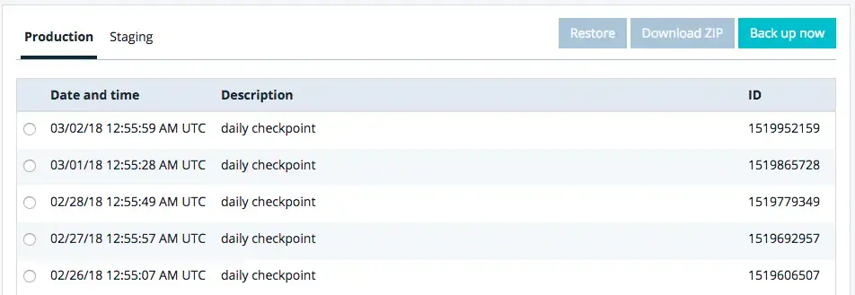 backup poeng og daglig oppføring av kontrollpunkter