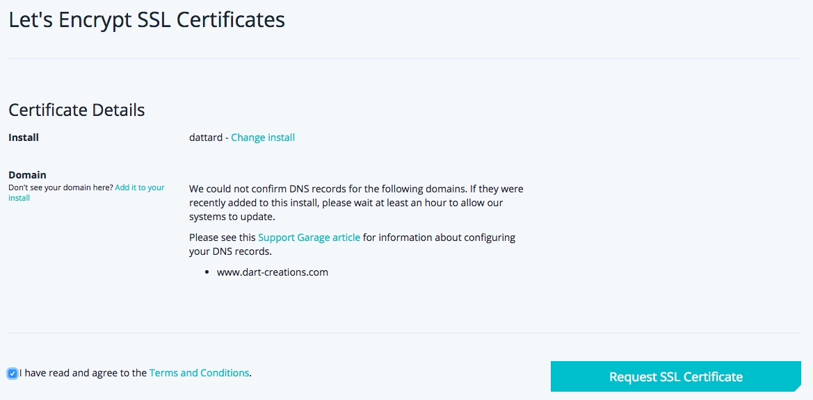 Biður um ókeypis Lets Encrypt vottorð